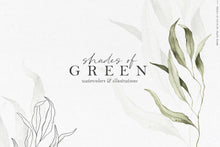 Load image into Gallery viewer, Shades of Green botanic watercolor illustrations