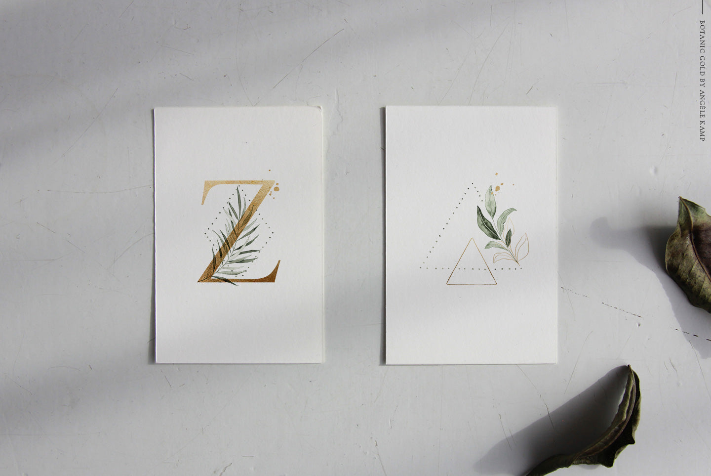 Botanic Gold watercolor alphabet by Angele Kamp