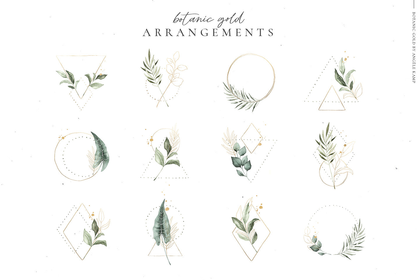 Botanic Gold watercolor alphabet by Angele Kamp