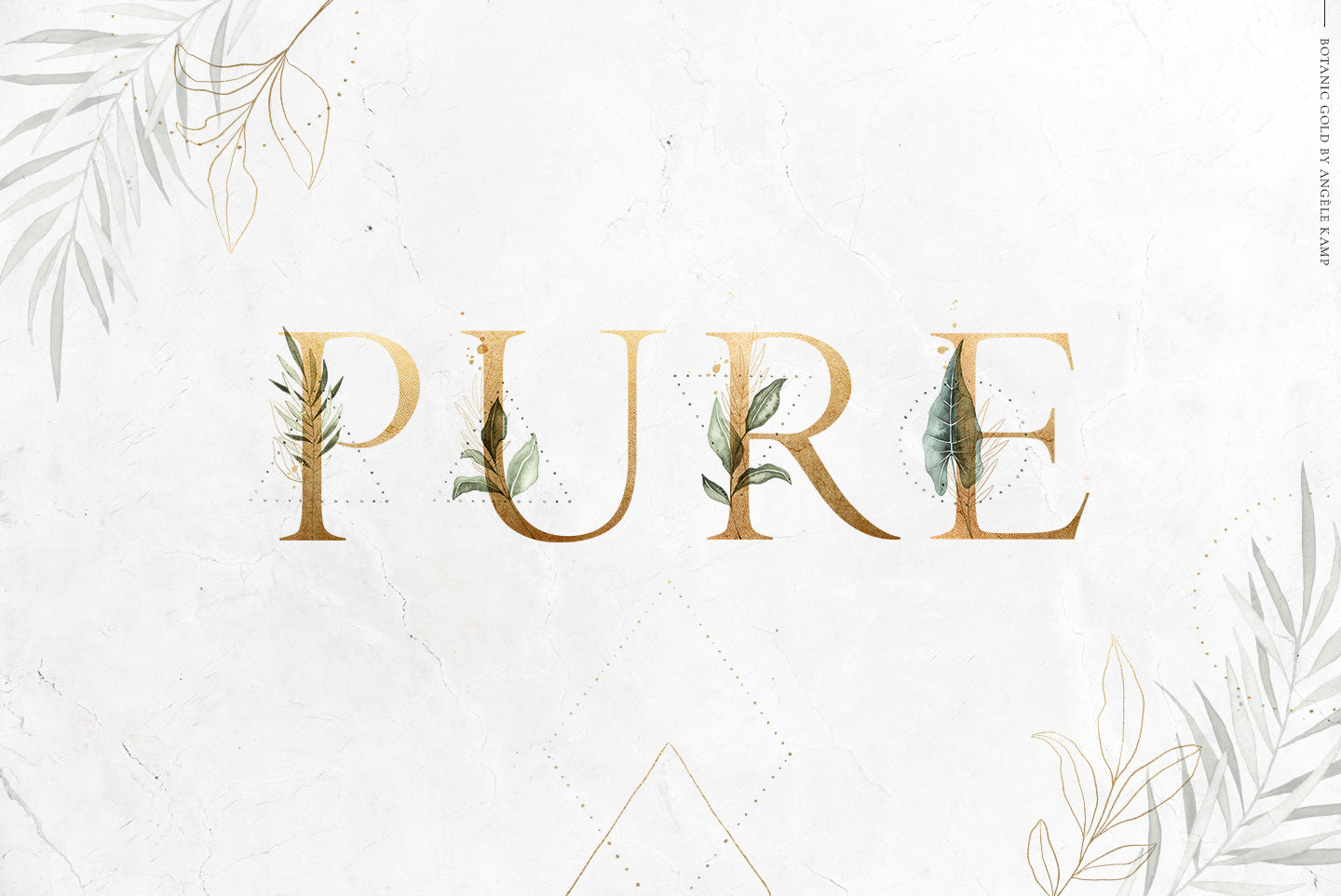 Botanic Gold watercolor alphabet by Angele Kamp