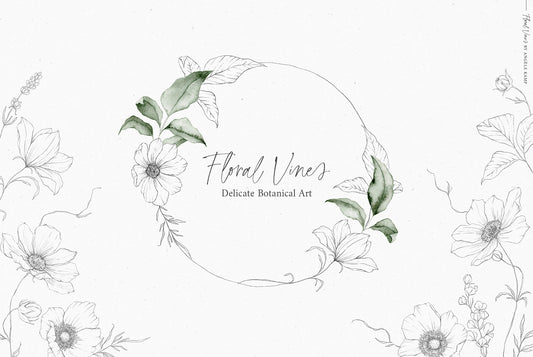 Floral Vines botanical watercolor art illustrations Angele Kamp