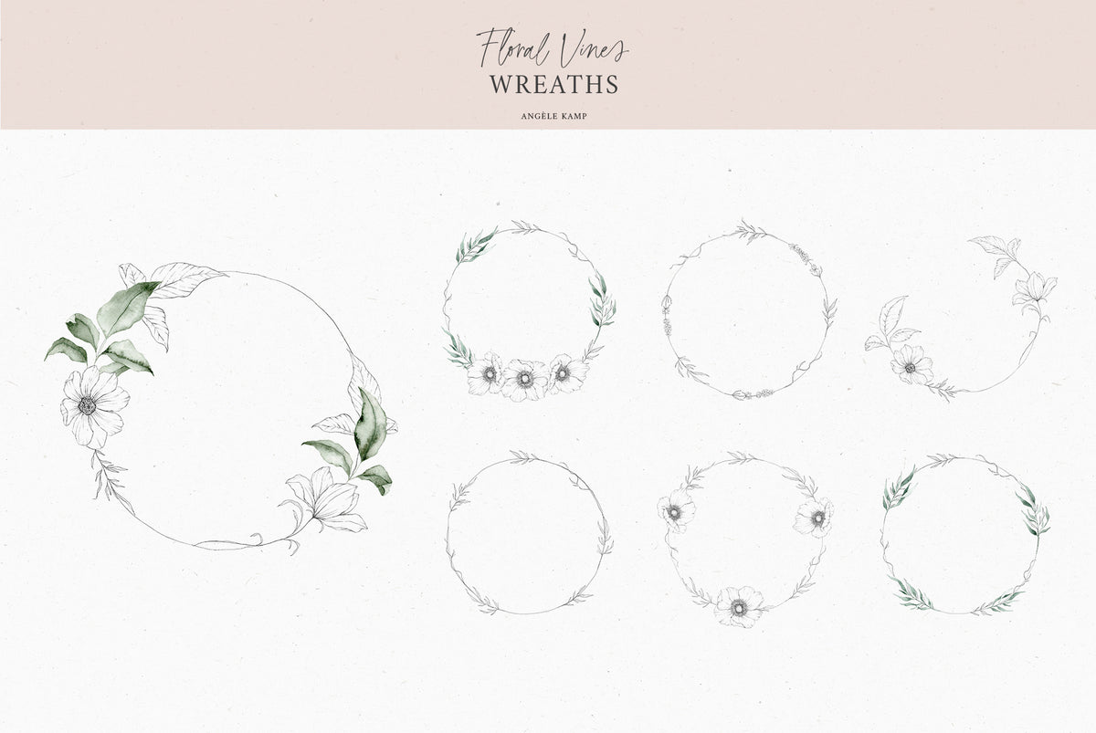 Floral Vines botanical watercolor art illustrations Angele Kamp