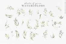 Load image into Gallery viewer, Shades of Green botanic watercolor illustrations
